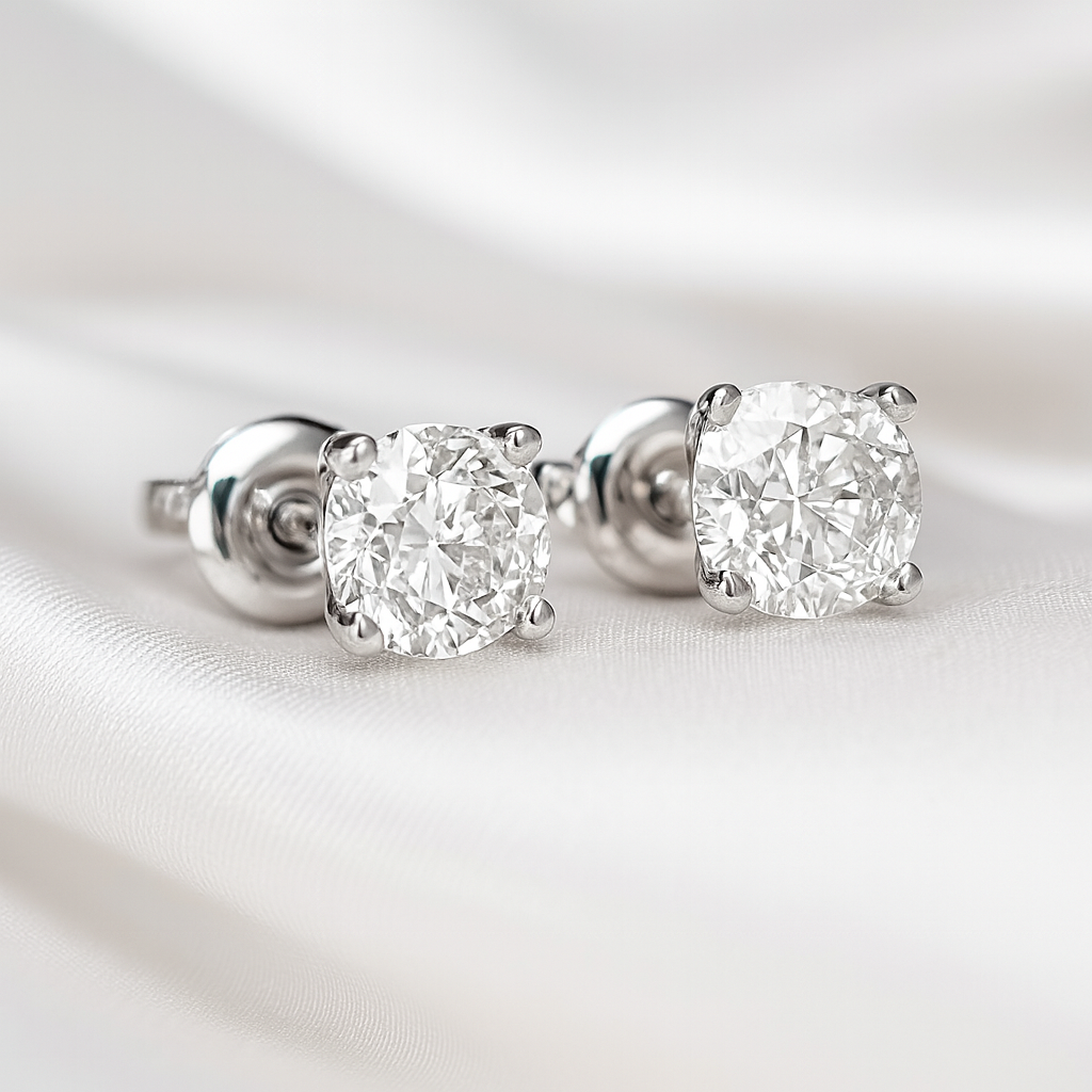 1.00 ct. Natural Round Diamond Stud Screw Back Earrings in 14k White Gold