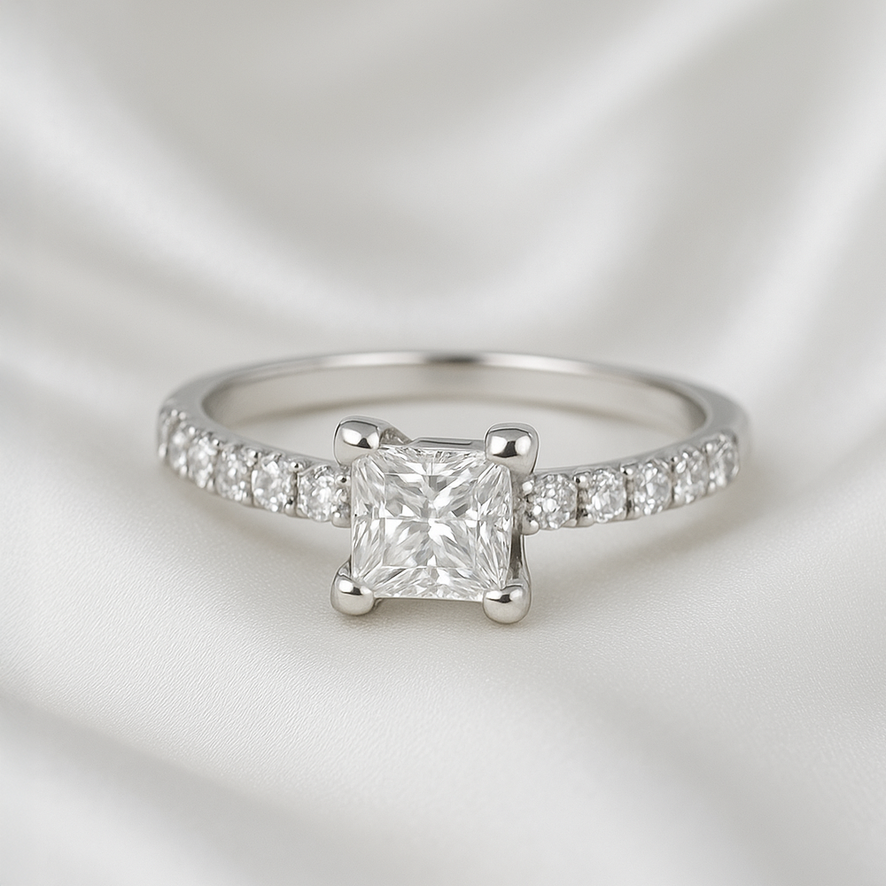 1.20 ct. Natural Princess Cut Diamond Engagement Ring in 14k White Gold