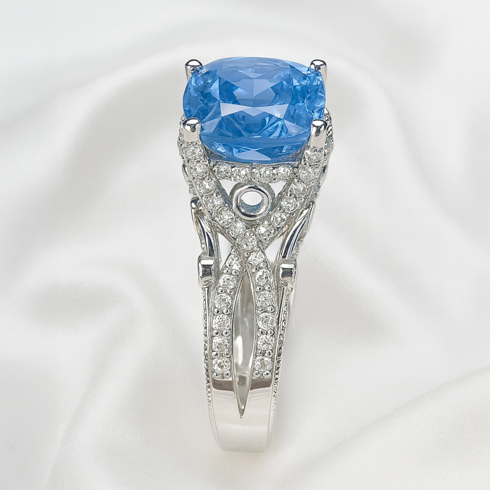 GIA 10.69 ct. Sapphire & Diamond Ring in  14k White Gold