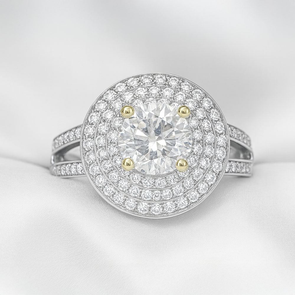 2.33 ct. Natural Round Diamonds Halo Wedding Ring in 14k White Gold