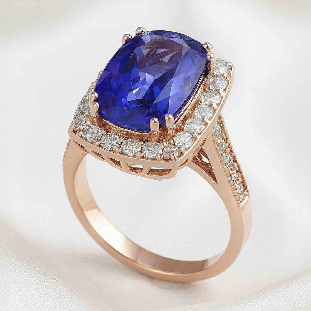 11.23 TCW Tanzanite & Diamond Ring In 18K Rose Gold