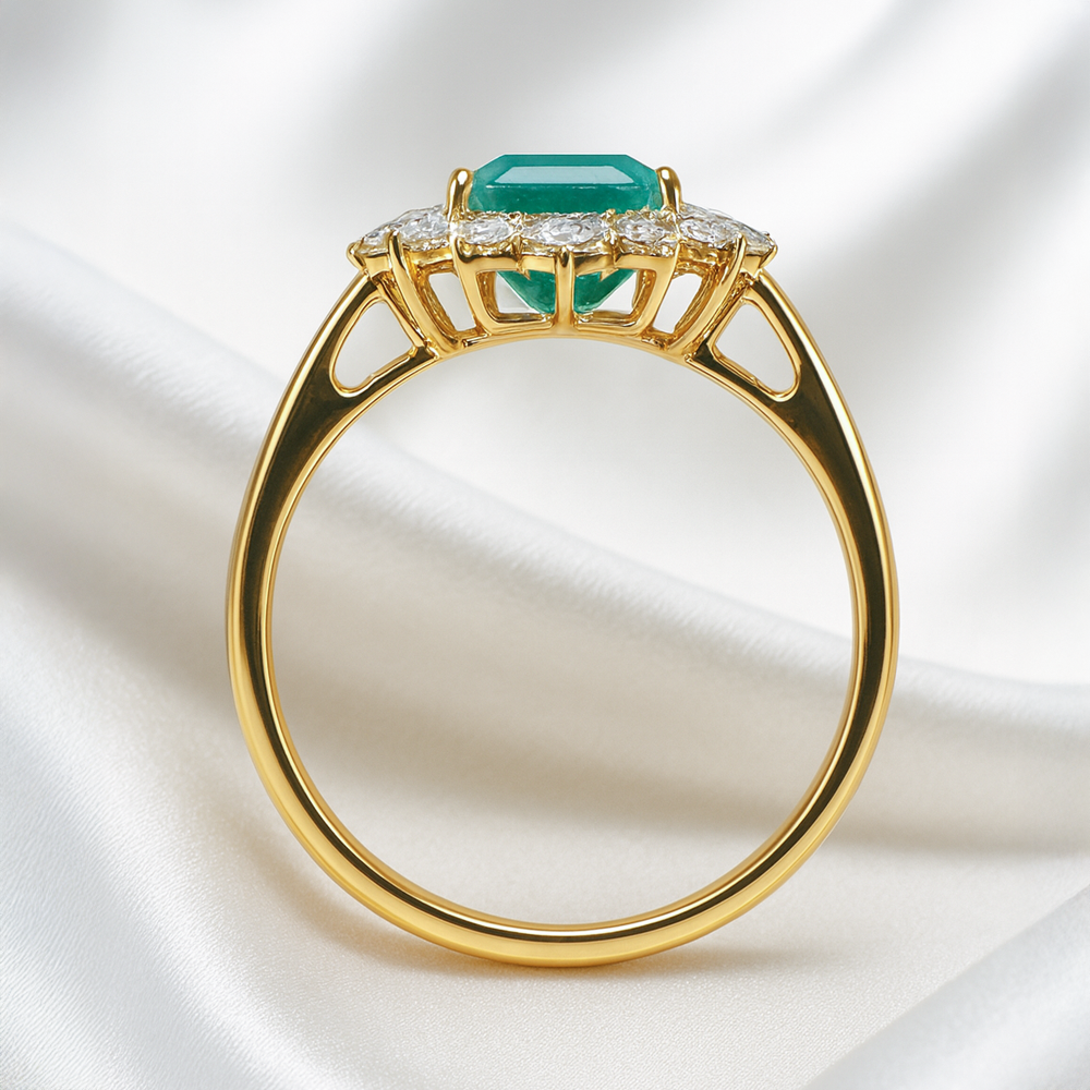 3.15 ct. Natural Emerald & Round Diamonds Fashion Ring in 14k Yellow Gold
