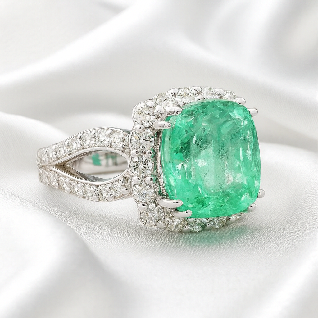 9.75 TCW Emerald & Diamond Ring in 14K White Gold
