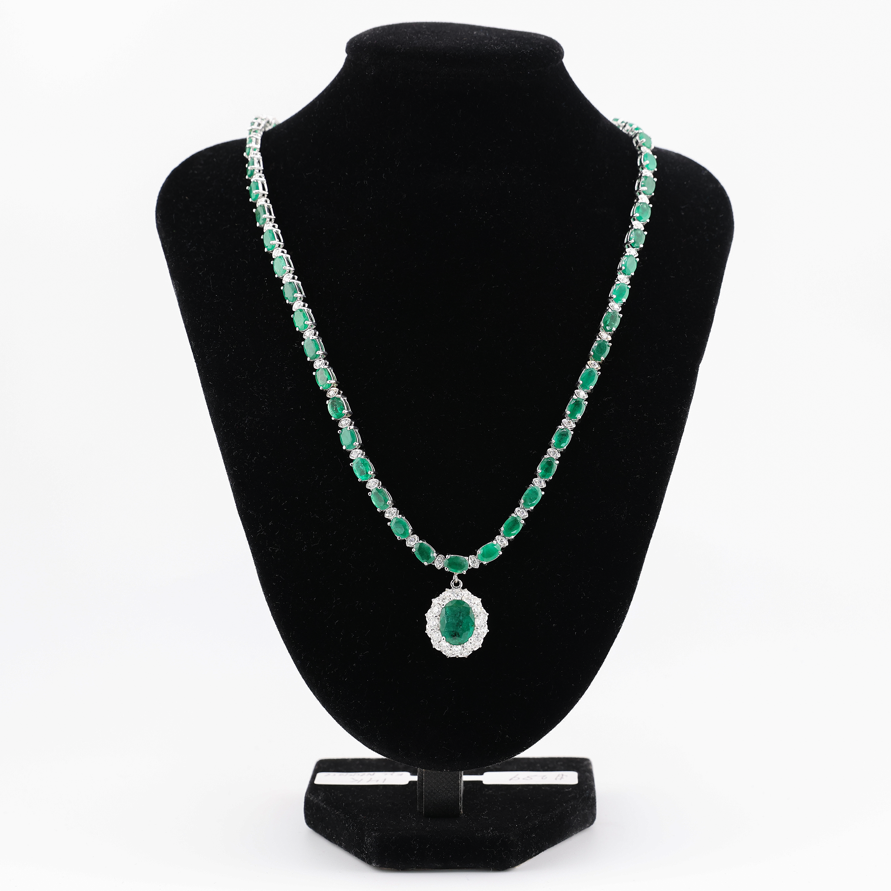 27.16 ct. Natural Emerald & Diamond Pendant Necklace in 18K White Gold