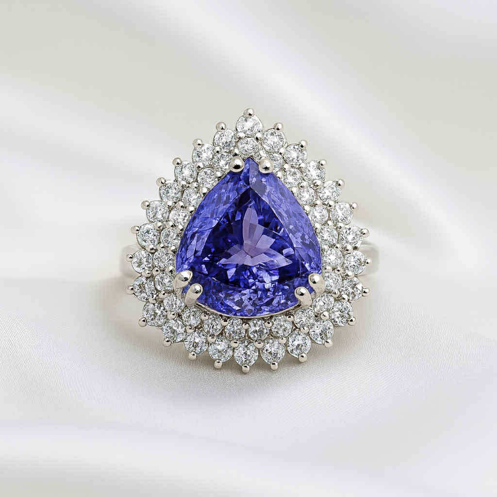Natural Tanzanite & Diamond Ring in 14k White Gold, TCW 12.81 cts.