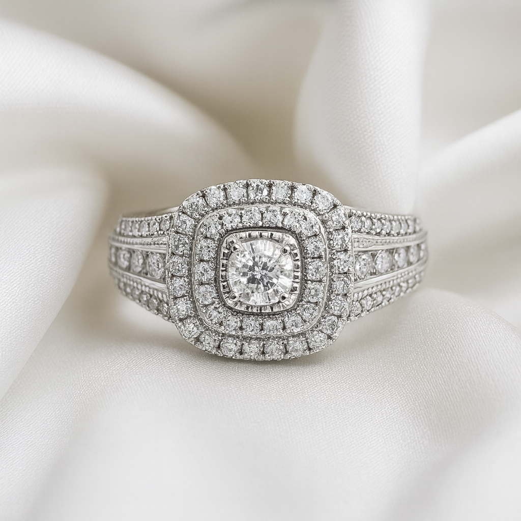 1.5 ct. Natural Diamond Wedding/Engagement Ring in 14k White Gold