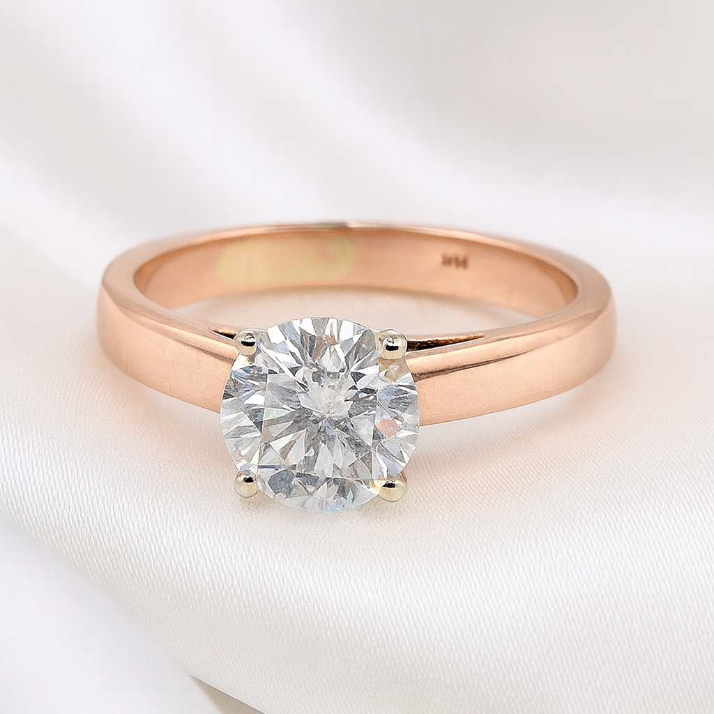 GIA 2.05 ct. Natural Round Diamond Solitaire Ring in 10k Rose Gold