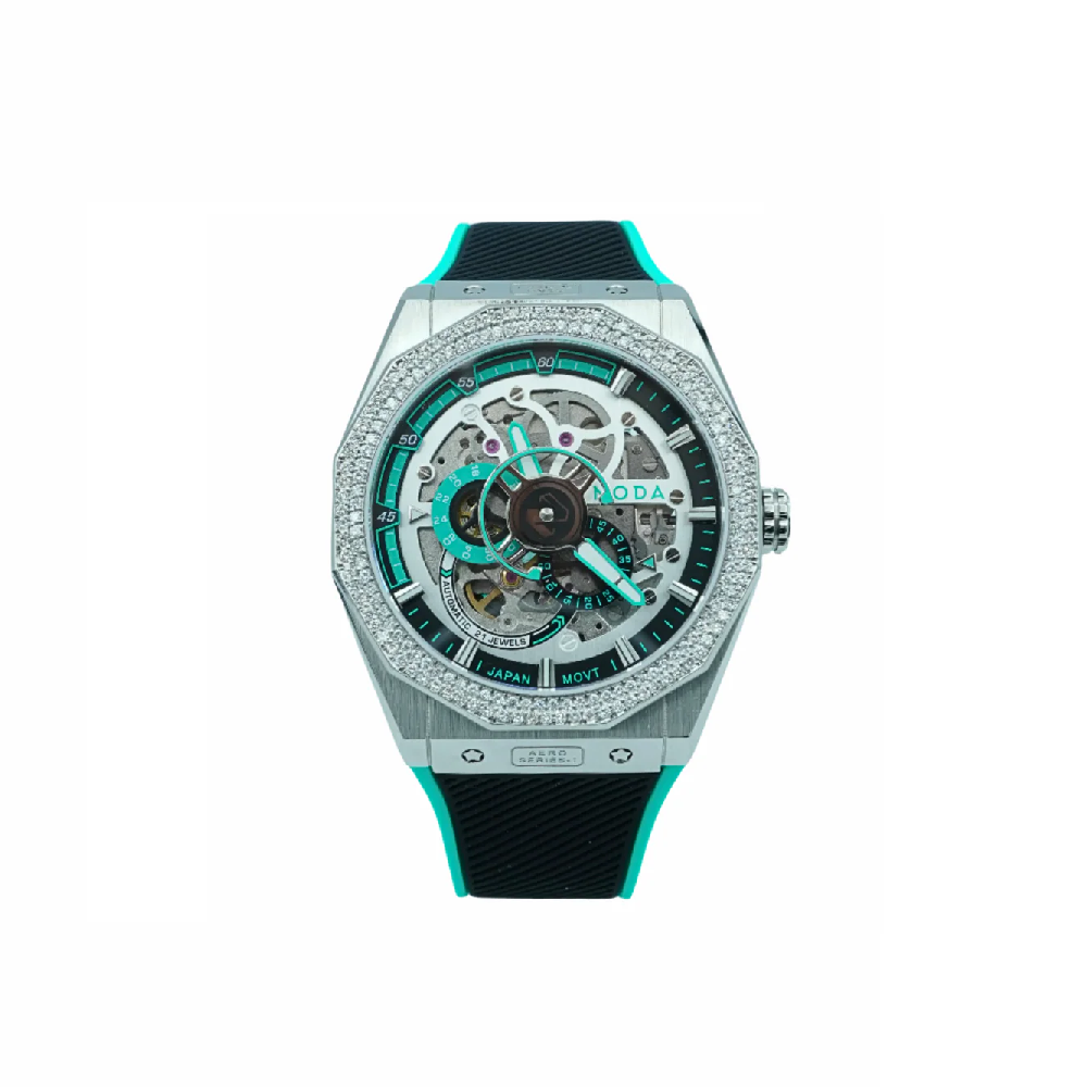 Noda Aero Series1 43mm Steel Skeleton Tiffany Blue Diamond Dial Men Japan Automatic Watch