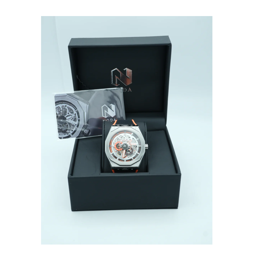 Noda Aero Series1 43mm Steel Skeleton Orange Dial Men Japan Automatic Watch