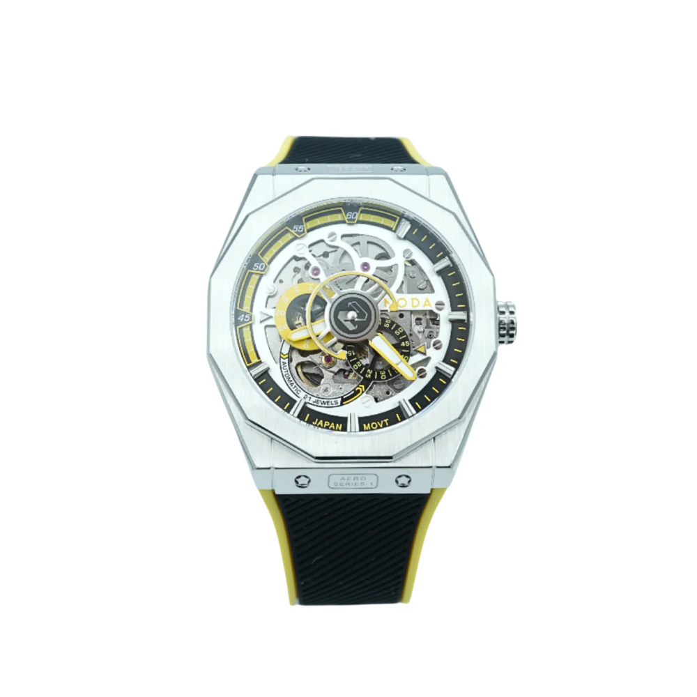 Noda Aero Series1 43mm Steel Skeleton Yellow Dial Men Japan Automatic Watch
