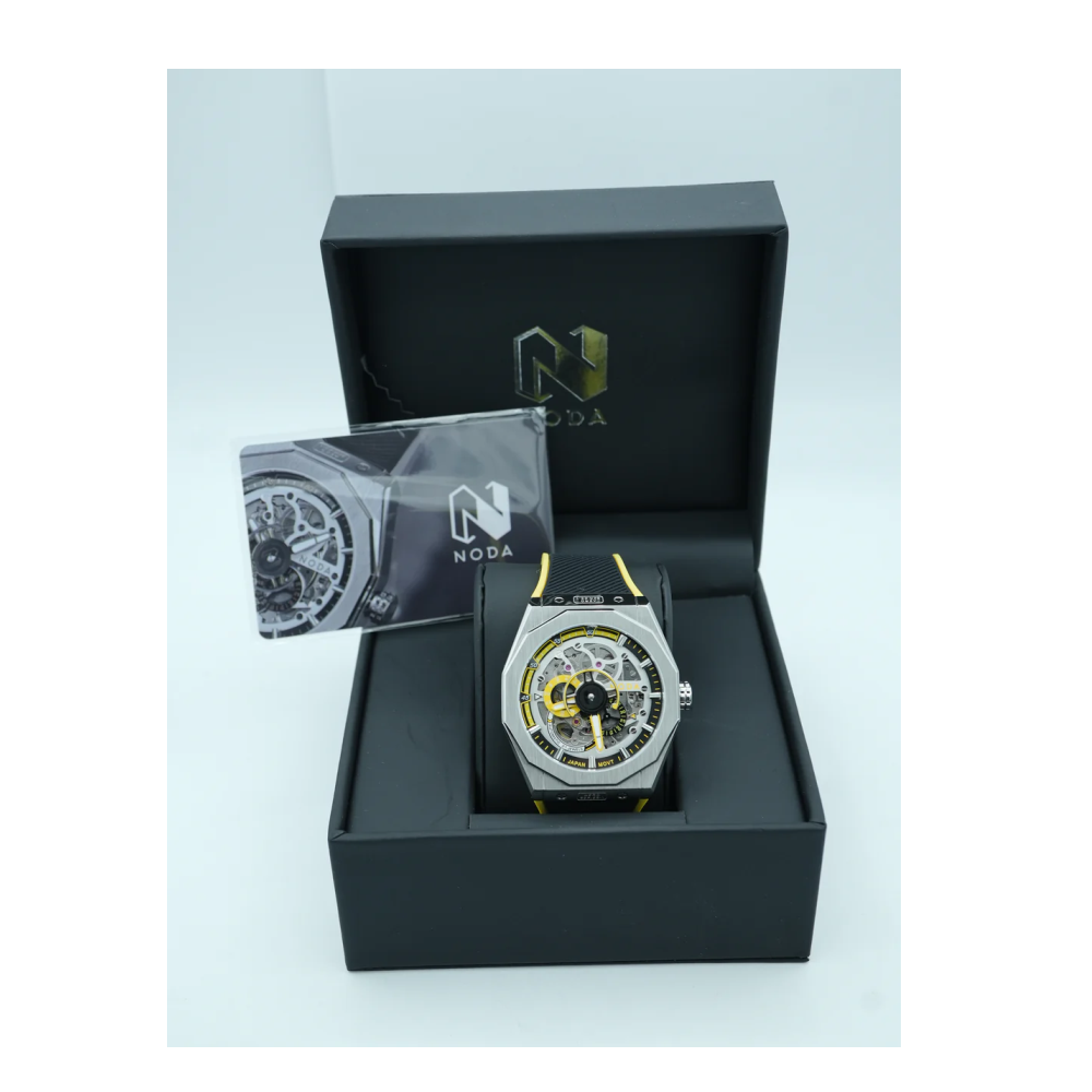 Noda Aero Series1 43mm Steel Skeleton Yellow Dial Men Japan Automatic Watch