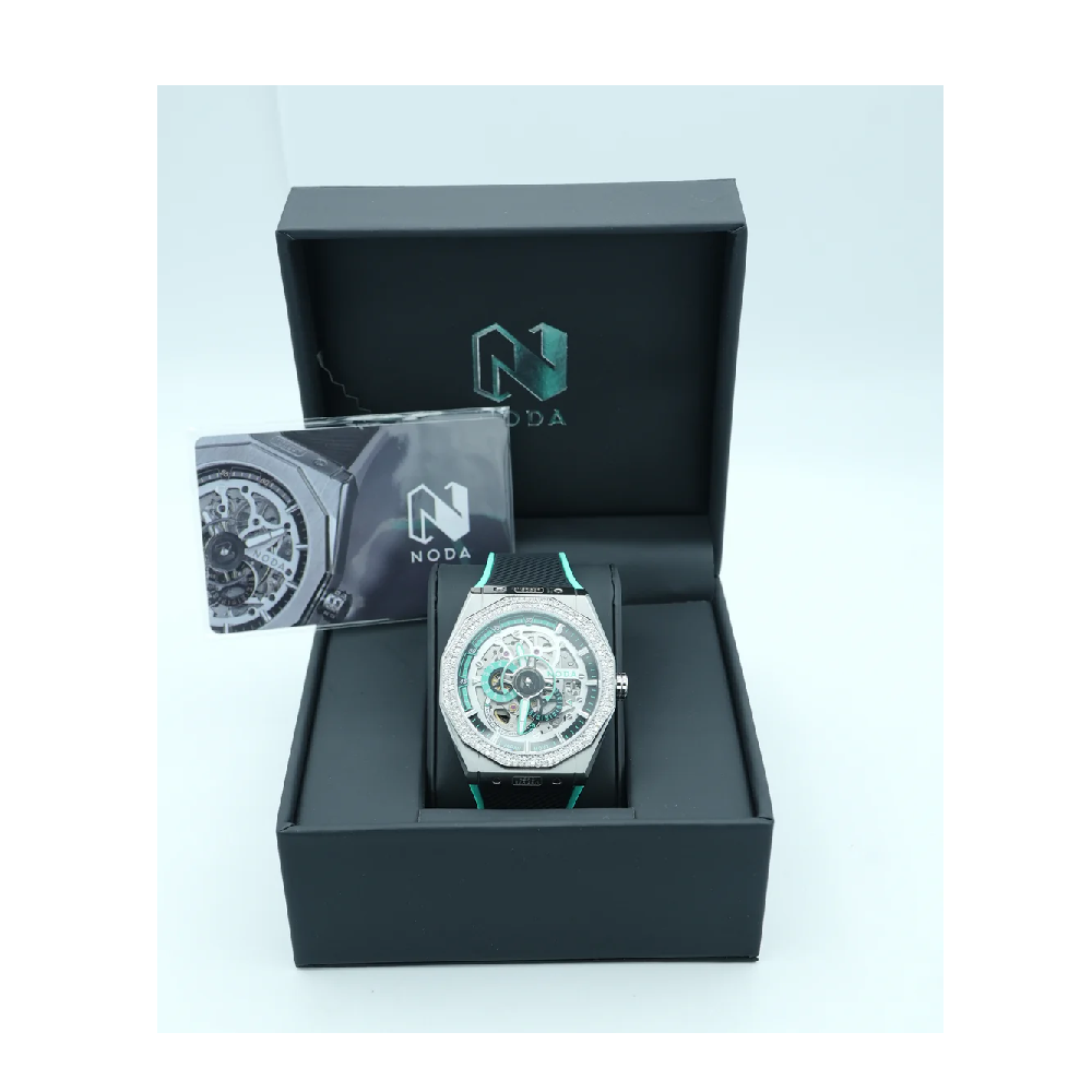 Noda Aero Series1 43mm Steel Skeleton Tiffany Blue Diamond Dial Men Japan Automatic Watch
