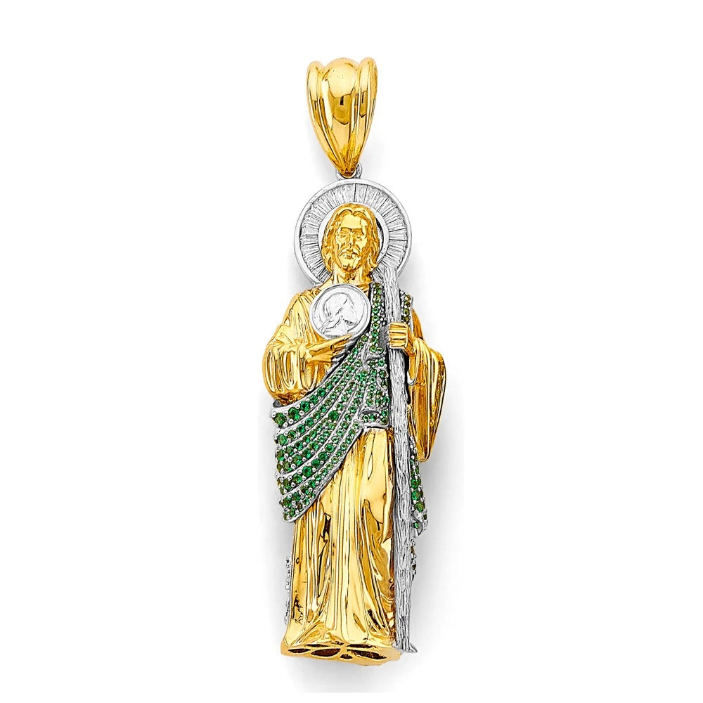 St. Jude Thaddeus 2.00 ct. Diamonds & Emeralds Pendant in 14k Yellow & White Gold