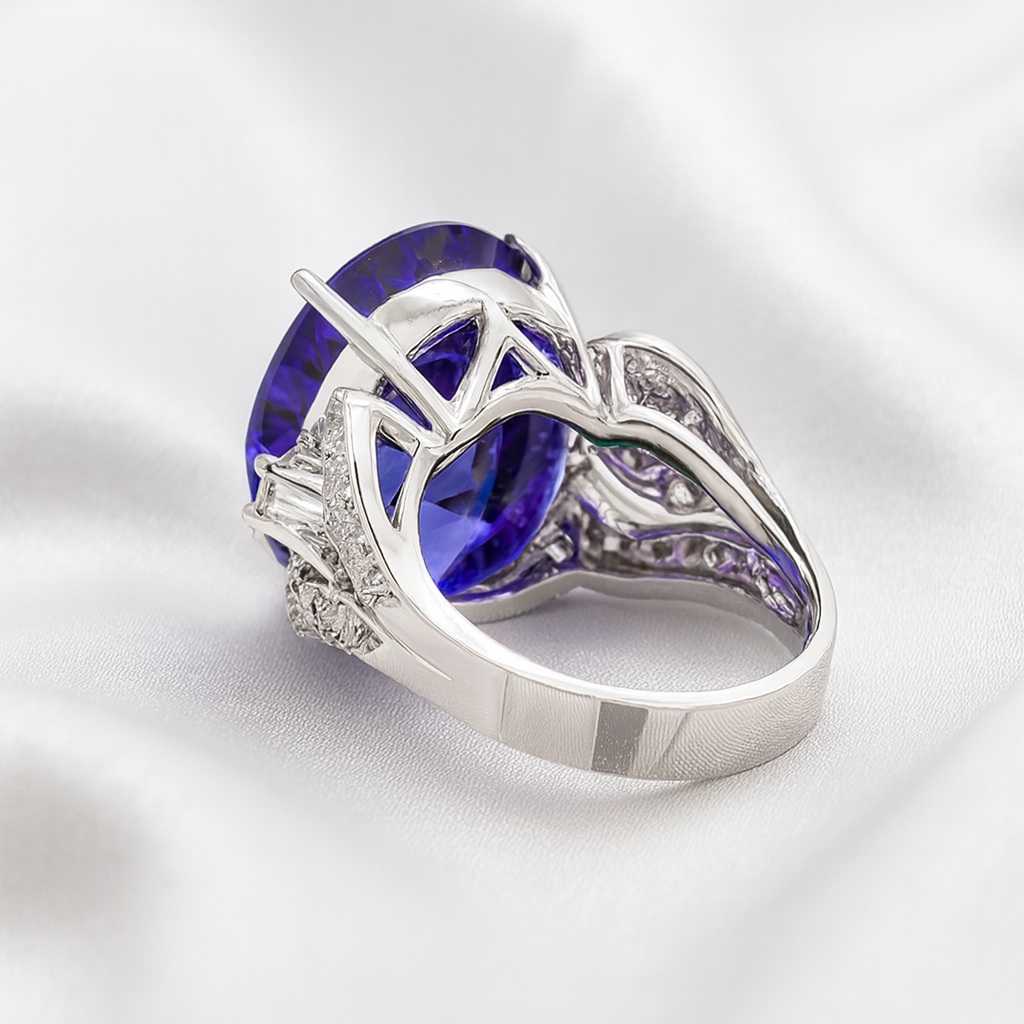 GIA 19.49 ct. Tanzanite & Diamonds Fashion Ring in 14k White Gold