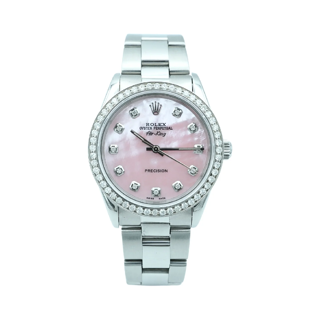 Rolex 14000 Air King 34 mm Custom Diamond Bezel Custom Diamond Dial Oyster Bracelet 1996