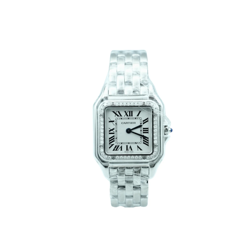 Cartier Panthère De Cartier Medium Quartz Silver Dial Factory Diamonds Bezel Complete Set 2024