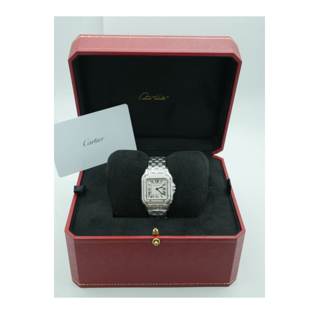 Cartier Panthère De Cartier Medium Quartz Silver Dial Factory Diamonds Bezel Complete Set 2024
