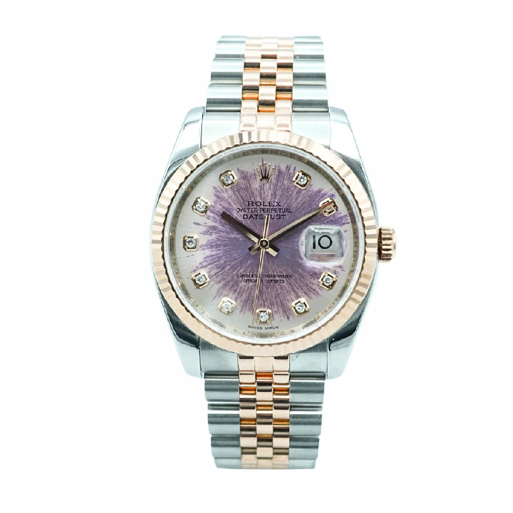 Rolex 116231 Datejust 36 mm 18K Rose Gold Factory Diamond Dial Sun Damaged Jubilee Bracelet 2009