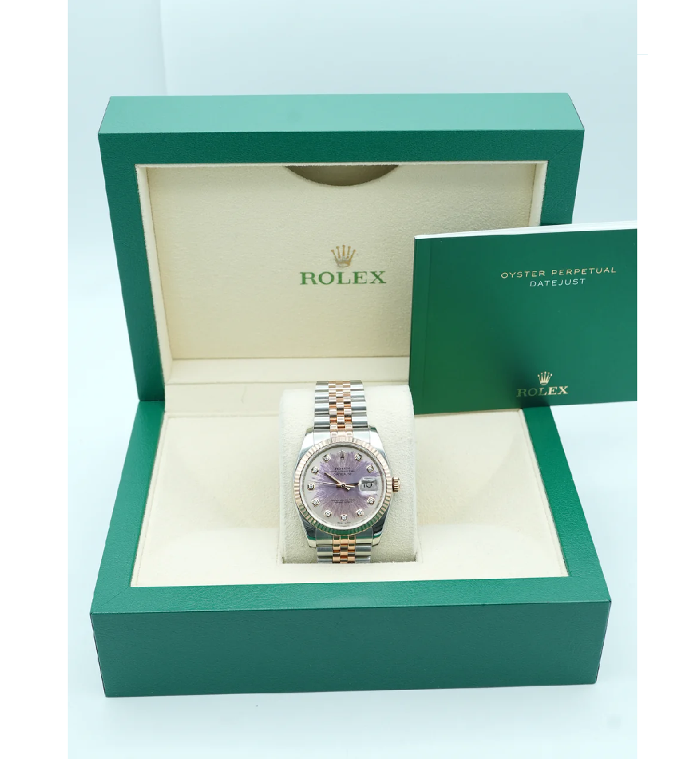 Rolex 116231 Datejust 36 mm 18K Rose Gold Factory Diamond Dial Sun Damaged Jubilee Bracelet 2009