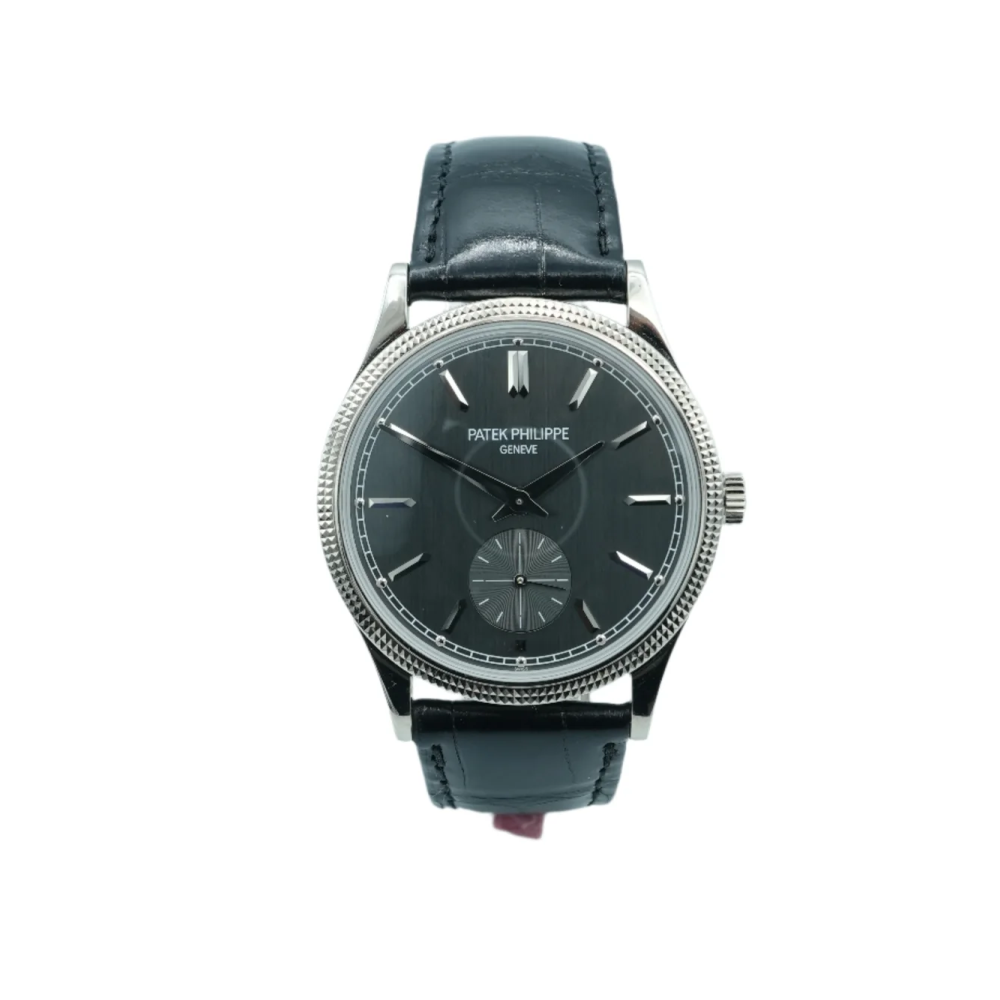 Patek Philippe 6119G-001 Calatrava 18K White Gold Black Dial Black Leather Strap Complete Set 2024