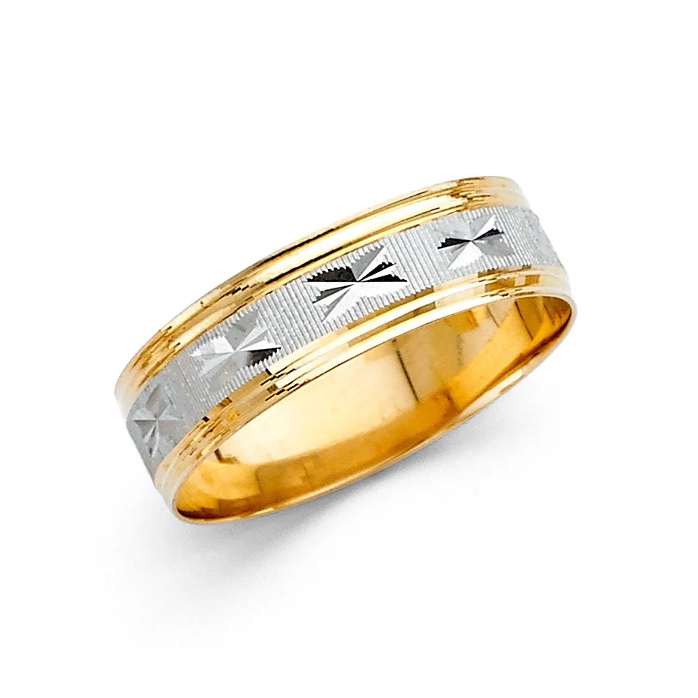 6.0mm Designer Wedding Band in 14k Yellow & White Gold
