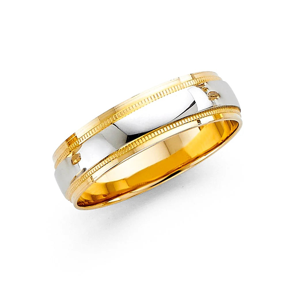 6.0mm Milgrain Wedding Band in 14k Yellow & White Gold