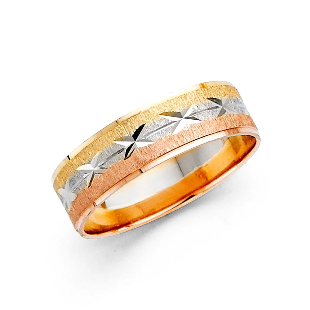 6.0mm Designer Wedding Band in 14k Yellow, White & Rose Gold