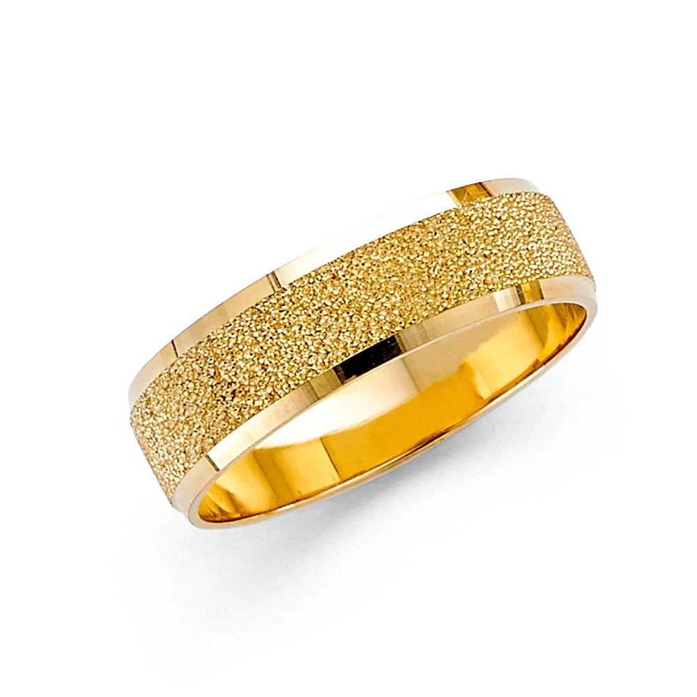 6.0mm Textured Designer Wedding Band in 14k Yellow Gold