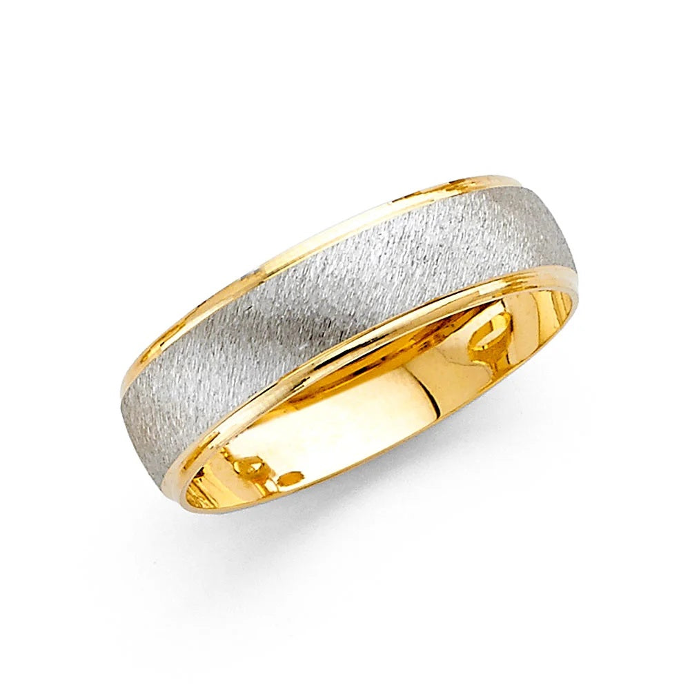 6.0mm Textured Designer Wedding Band in 14k Yellow & White Gold
