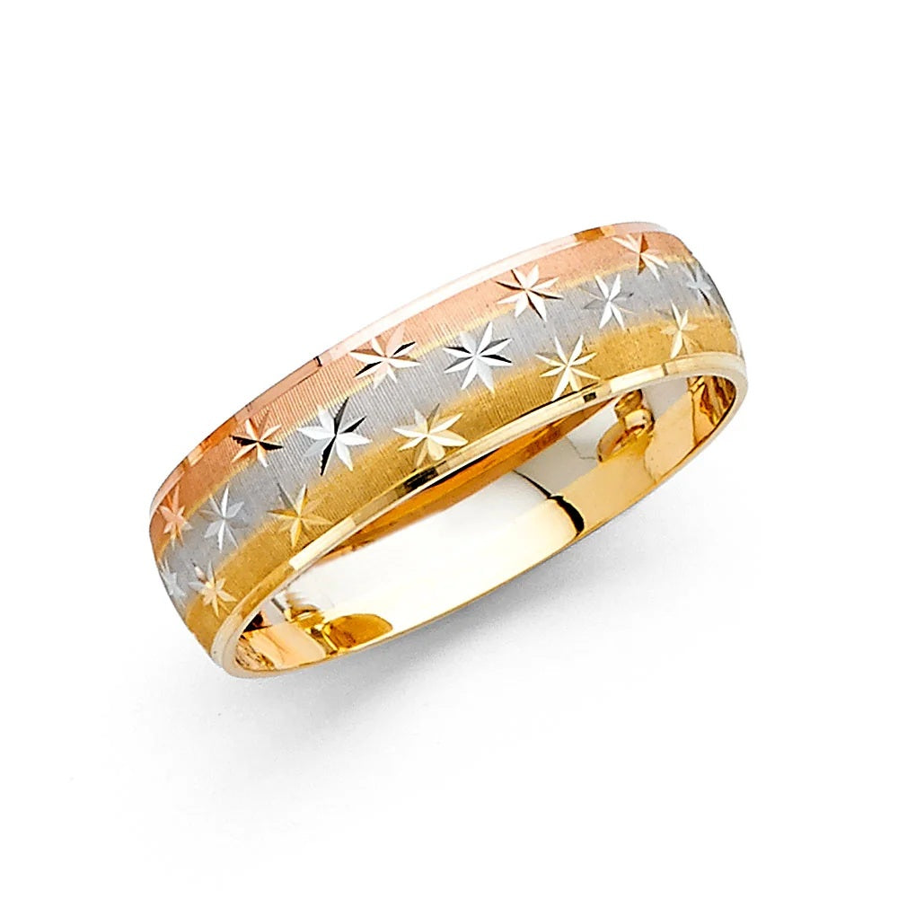 6.0mm Designer Wedding Band in 14k Yellow, White & Rose Gold