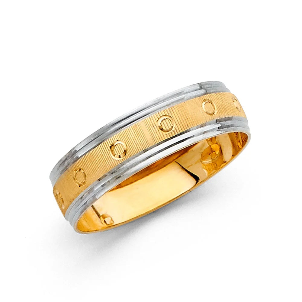 6.0mm Designer Wedding Band in 14k Yellow & White Gold