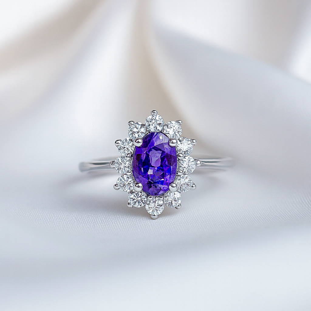 1.33 ct. Natural Tanzanite & Diamonds Ring in 14k White Gold
