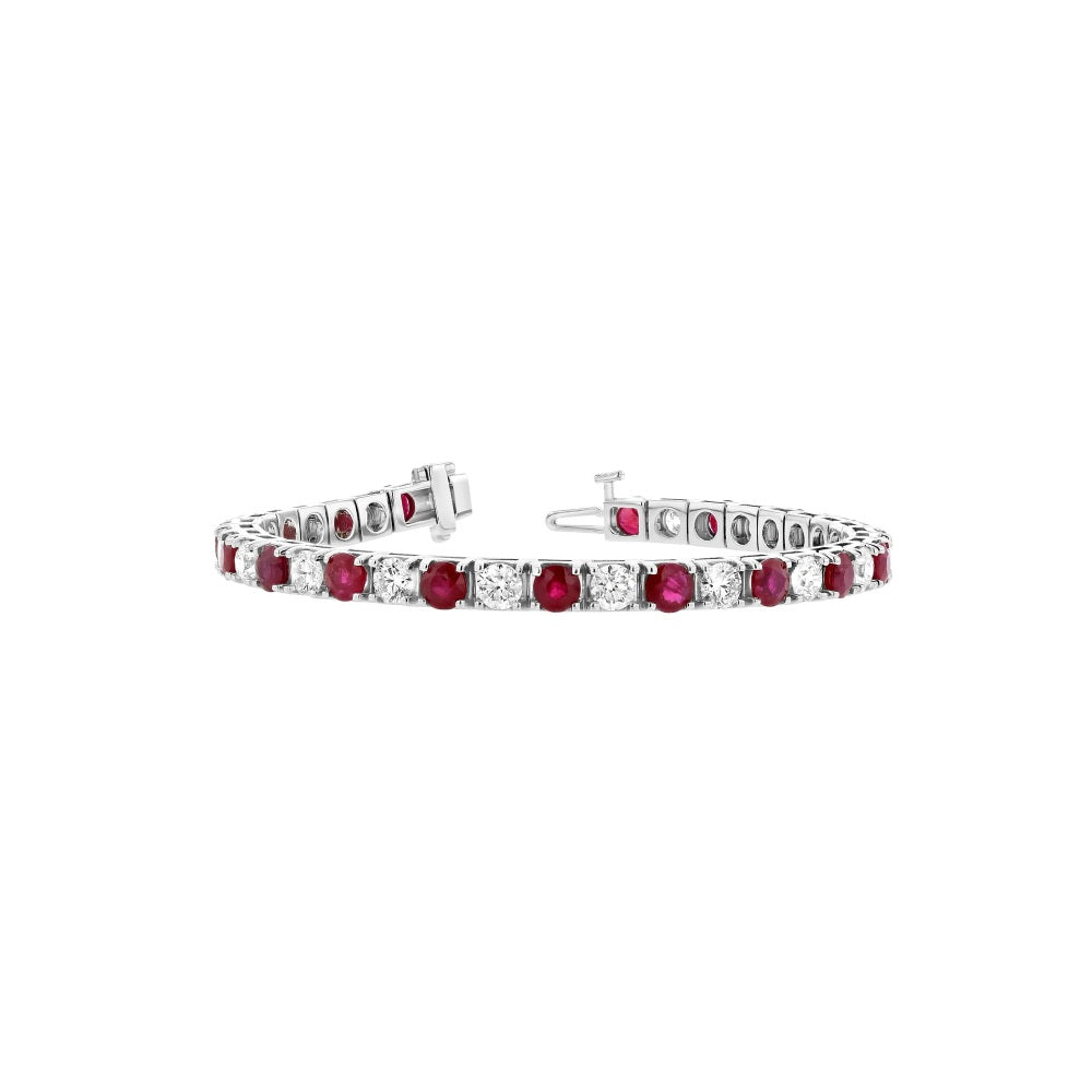 6.25 ct. Natural Rubies & Diamonds Tennis Bracelet in 14k White Gold