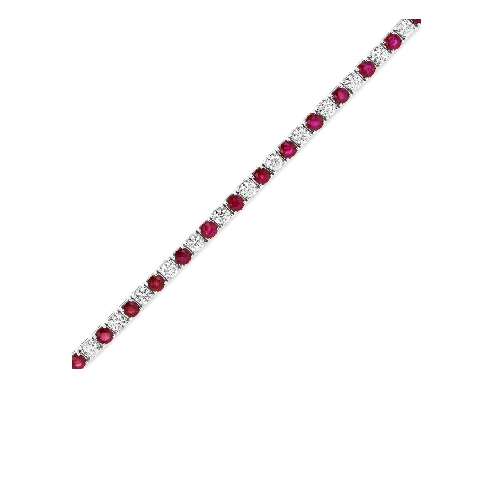6.25 ct. Natural Rubies & Diamonds Tennis Bracelet in 14k White Gold