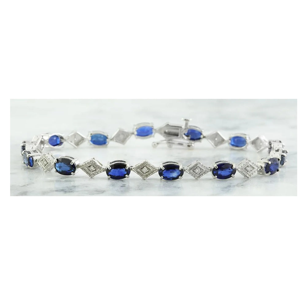 8.50 ct. Natural Blue Sapphires & Diamonds Bracelet in 18k White Gold