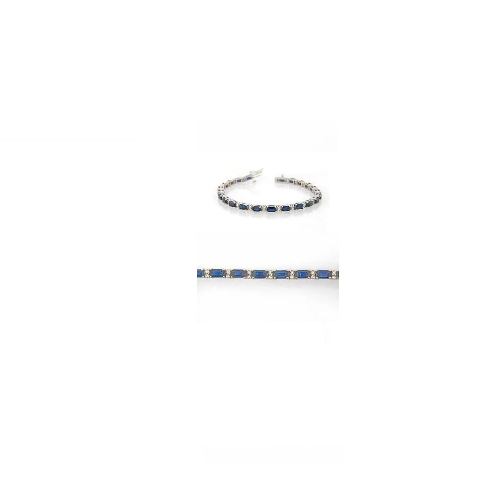 10.23 ct. Natural Blue Sapphires & Diamonds Bracelet in 14k White Gold