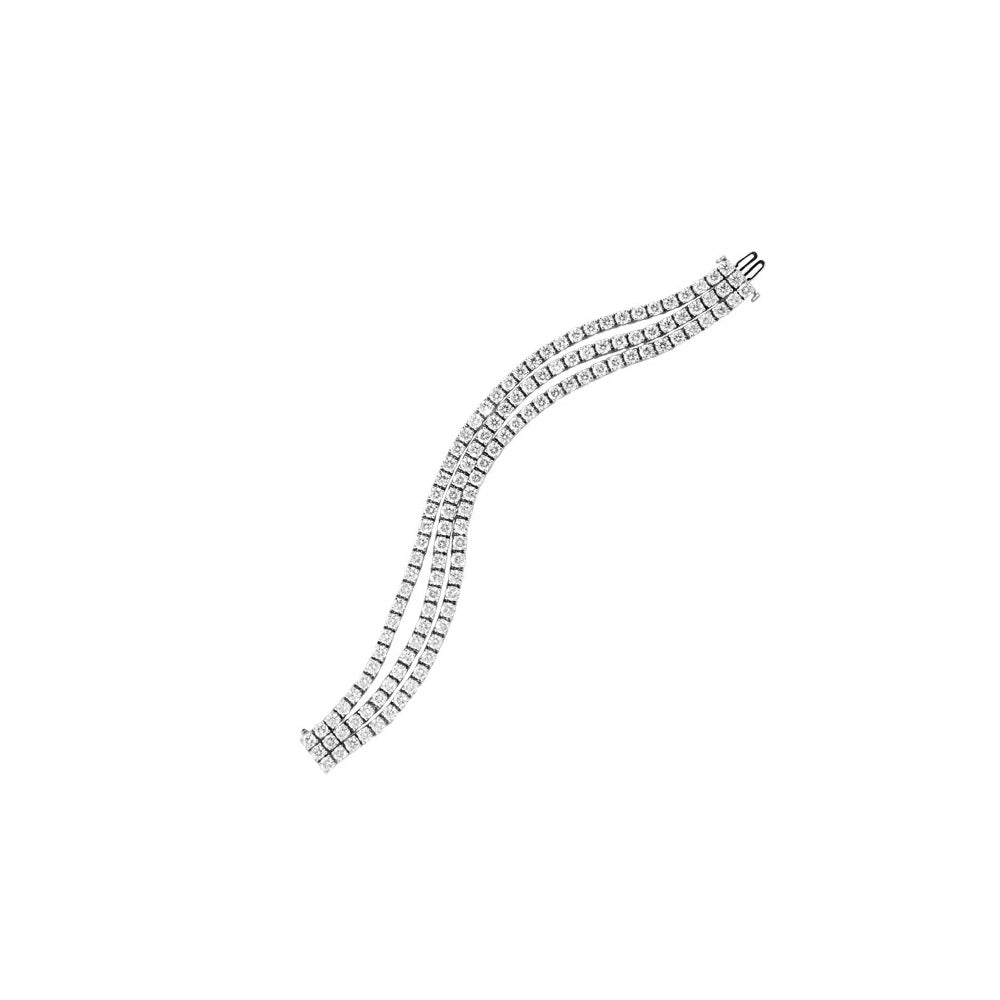 7.0" 24.06 ct. Natural Round Diamond Three Row Tennis Bracelet in 14k White Gold