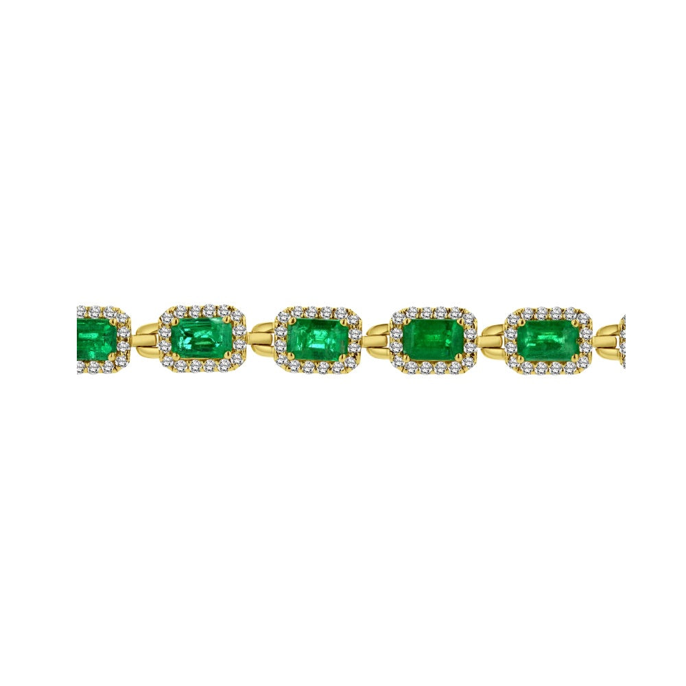7.0" 9.90 ct. Natural Emeralds & Diamonds Bracelet in 14k Yellow Gold
