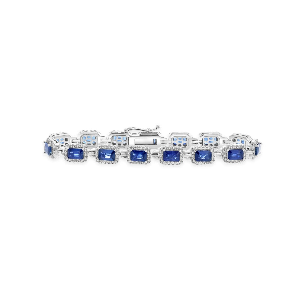 7.0" 12.41 ct. Natural Sapphire's & Diamonds Bracelet in 14k White Gold