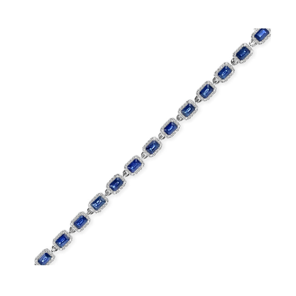 7.0" 12.41 ct. Natural Sapphire's & Diamonds Bracelet in 14k White Gold