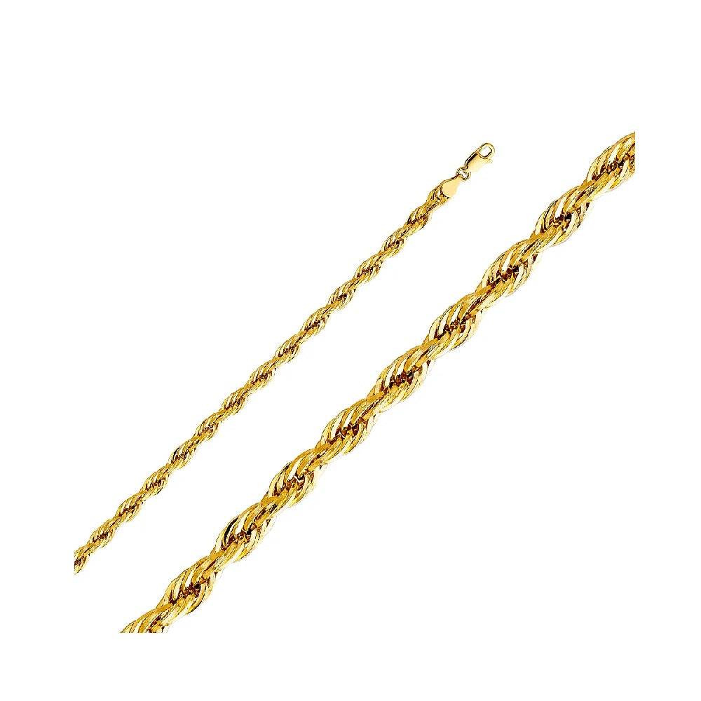 22" 5.0mm Hollow Rope Chain in 14k Yellow Gold