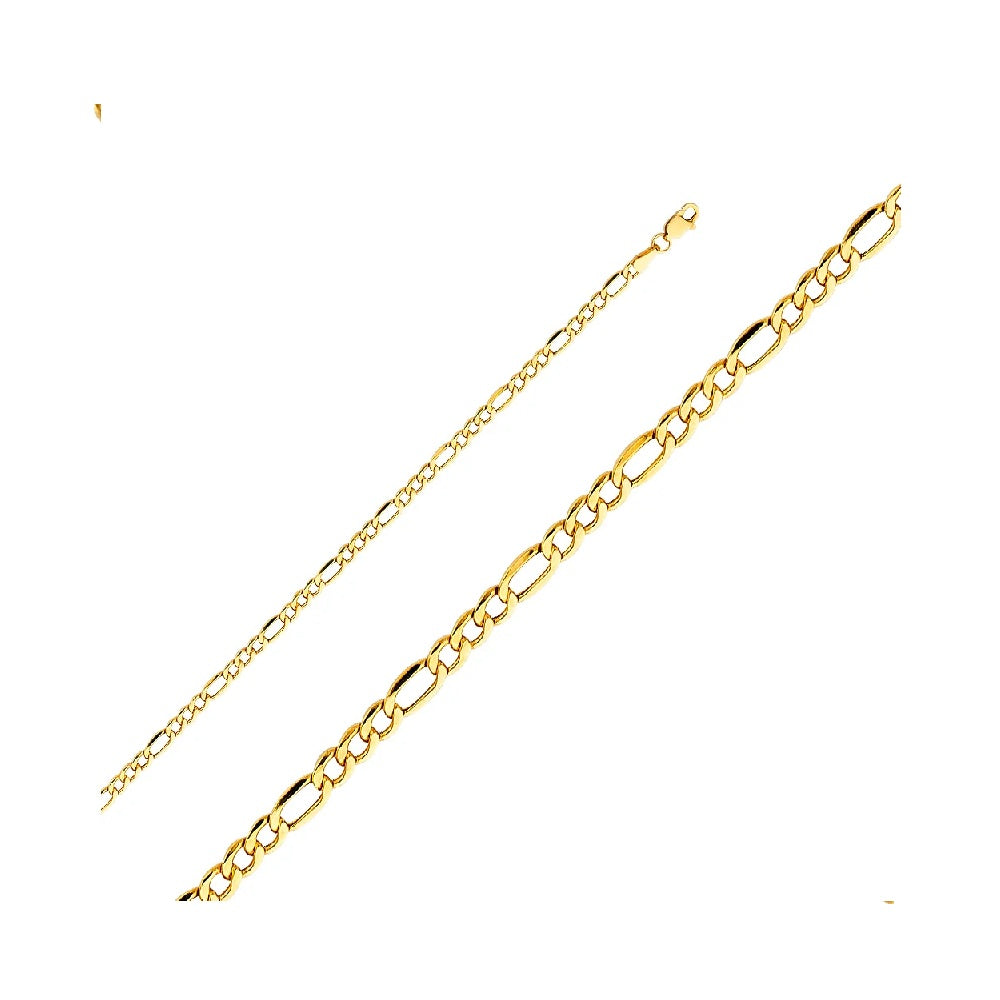 24" 5.3mm Hollow Figaro 3+1 Chain in 14k Yellow Gold