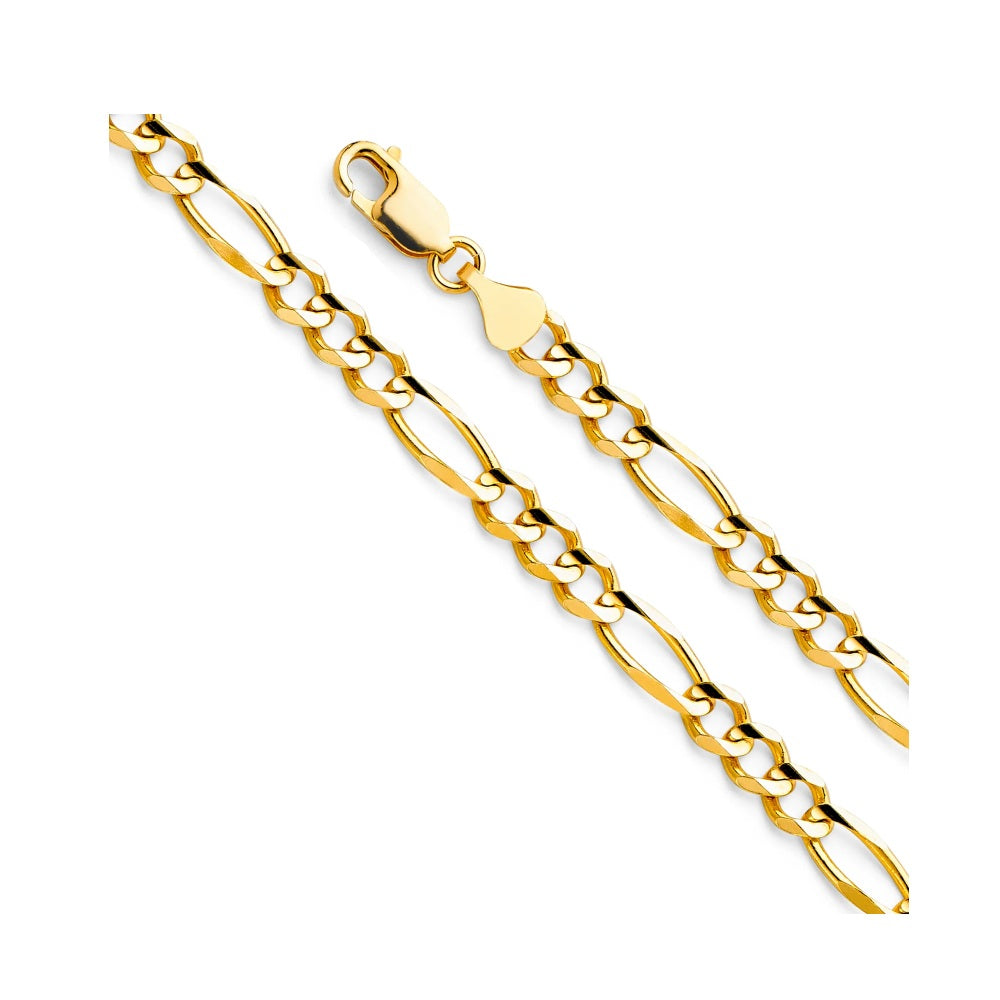 7.5" 4.7mm Figaro 3+1 Concave Bracelet in 14k Yellow Gold