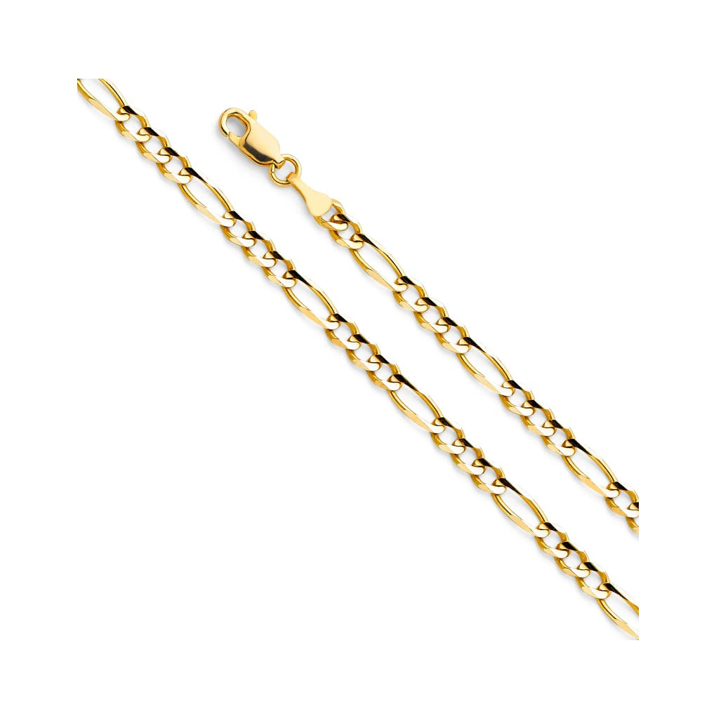 7.5" 4.0mm Figaro 3+1 Concave Bracelet in 14k Yellow or White Gold