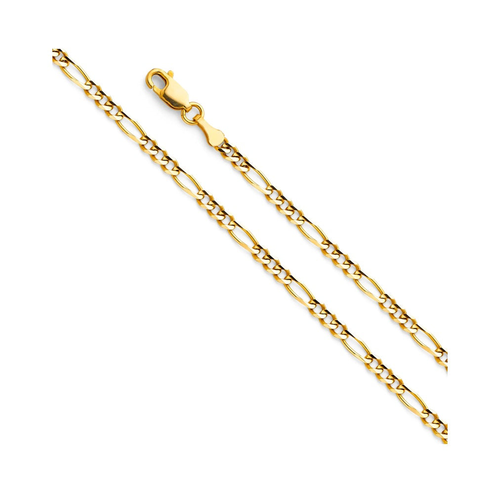 7.0 Figaro 3+1 Concave Bracelet in 14k Yellow or White Gold