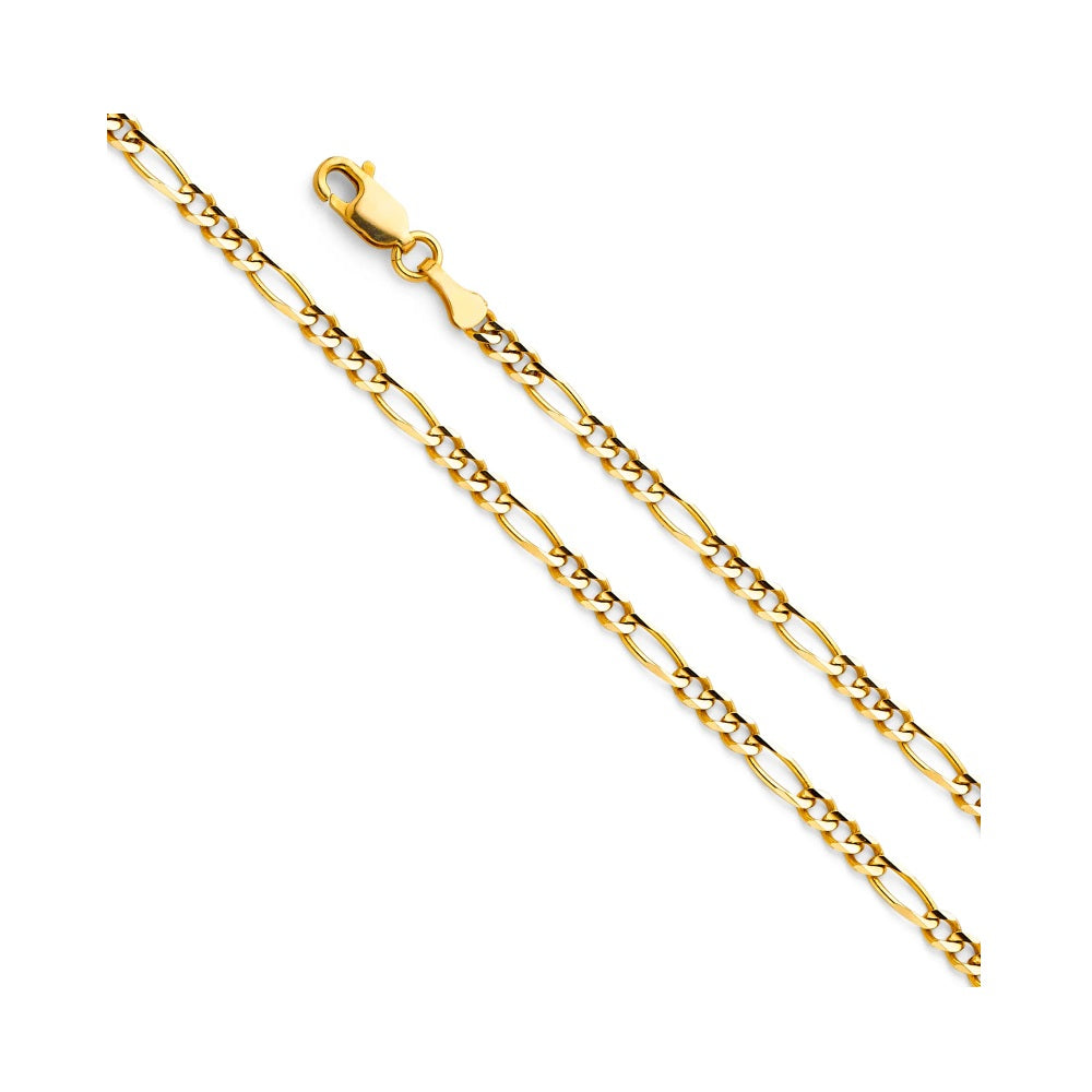24" 3.1mm Figaro 3+1 Concave Chain in 14k Yellow Gold