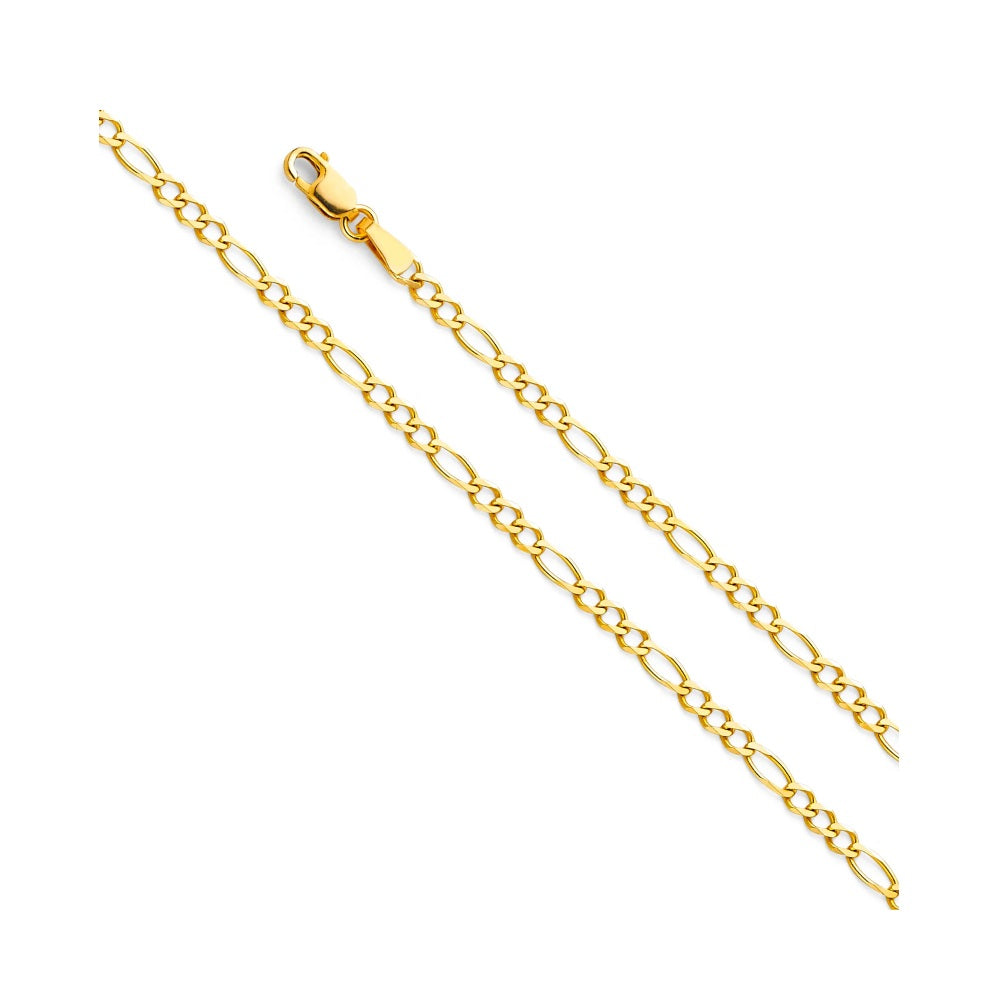 7.0" 2.7 mm Figaro 3+1 Concave Bracelet in 14k Yellow Gold