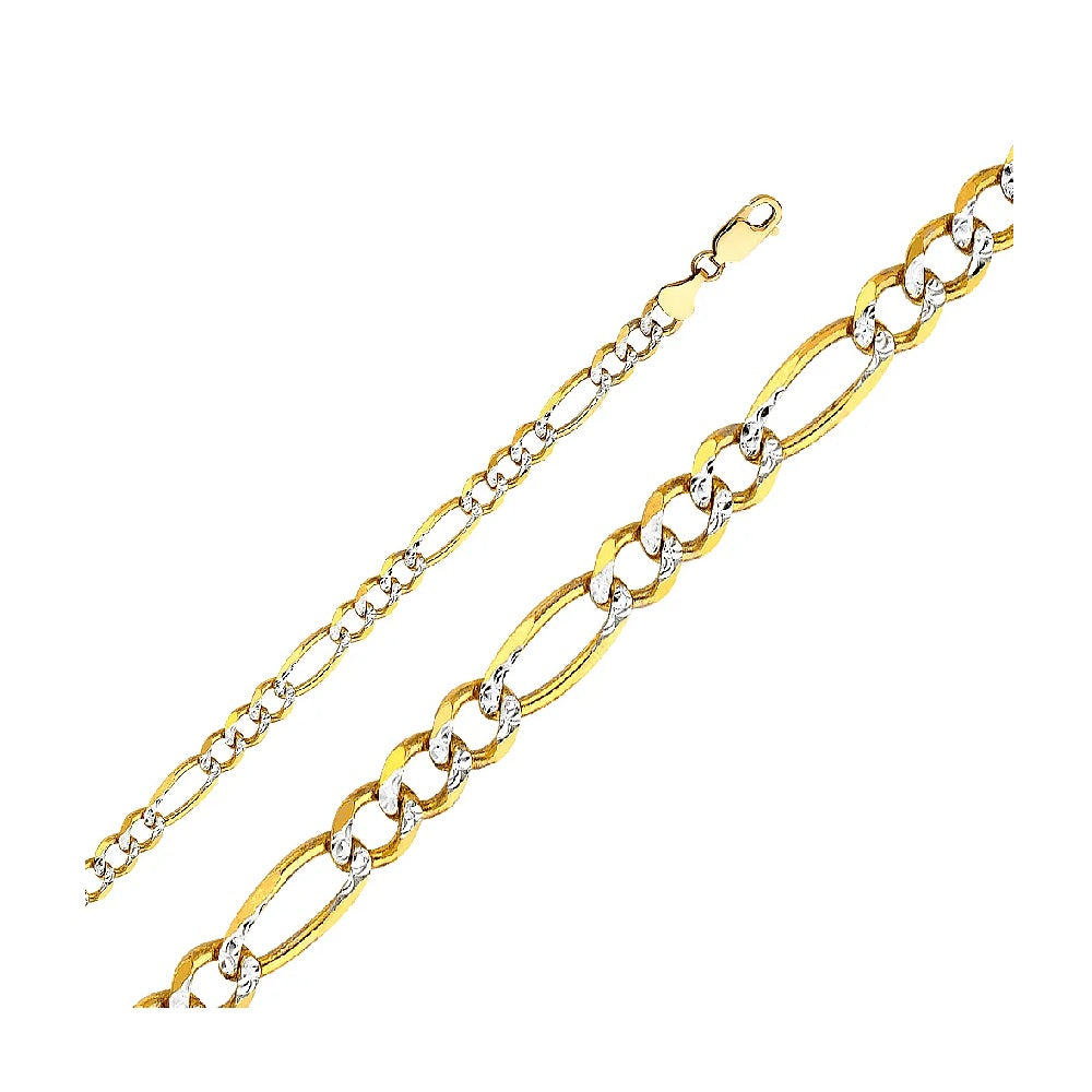 8.0" 6.0mm Figaro 3+1 Designer Bracelet in 14k Yellow & White Gold