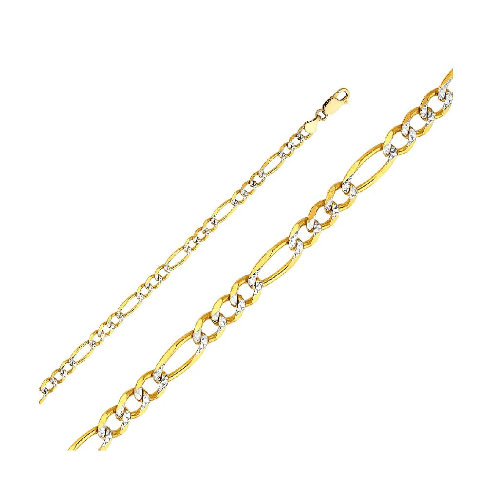 7.5" 4.7mm Figaro 3+1 Designer Bracelet in 14k Yellow & White Gold