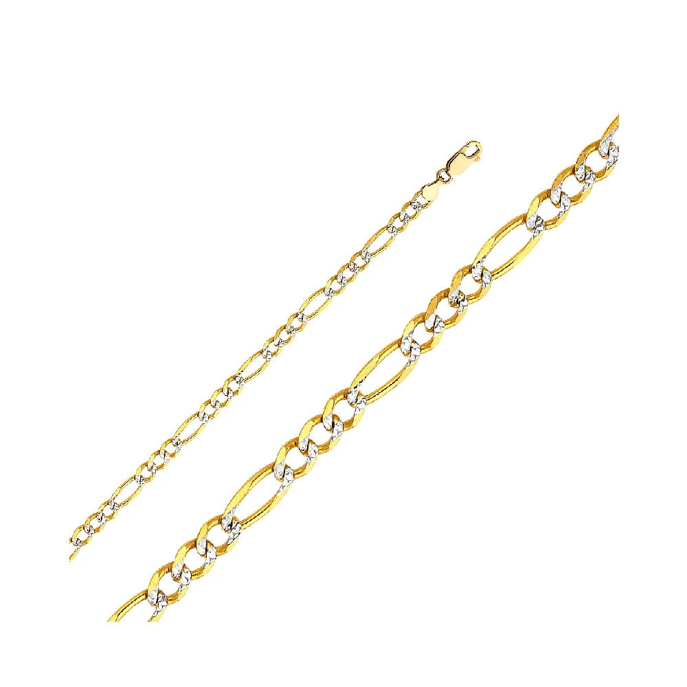 24" 6.0mm Figaro 3+1 Desinger Chain in 14k Yellow & White Gold